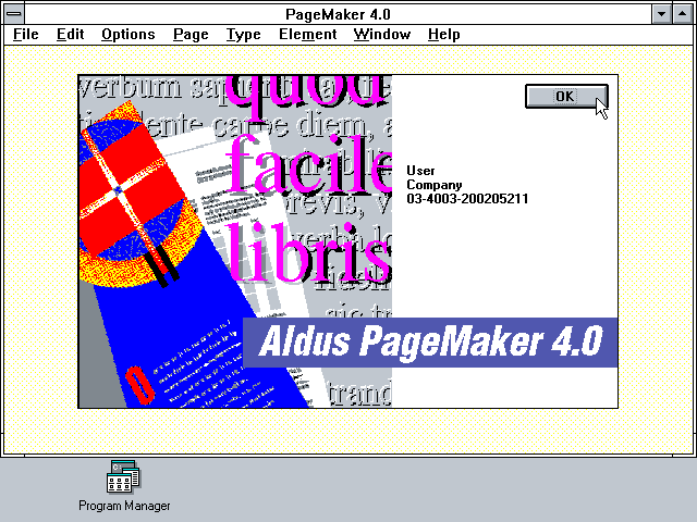 Aldus Pagemaker 4.0 - Splash